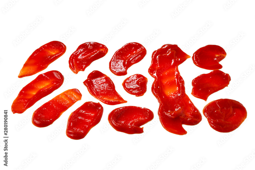 Red sauce splashes isolated on white background. Ketchup. Red sauce splashes isolated on white background. Ketchup.