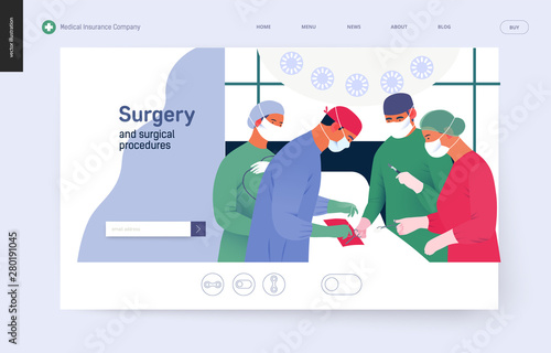 Medical insurance - surgery and surgical procedures -modern flat vector concept digital illustration - surgeons and operation nurses on surgical operation in operating room, team of doctors concept
