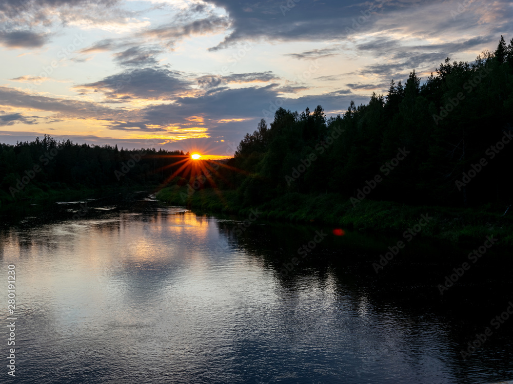 Obraz premium beautiful view of the river Gauja, cloudy evening, Latvia