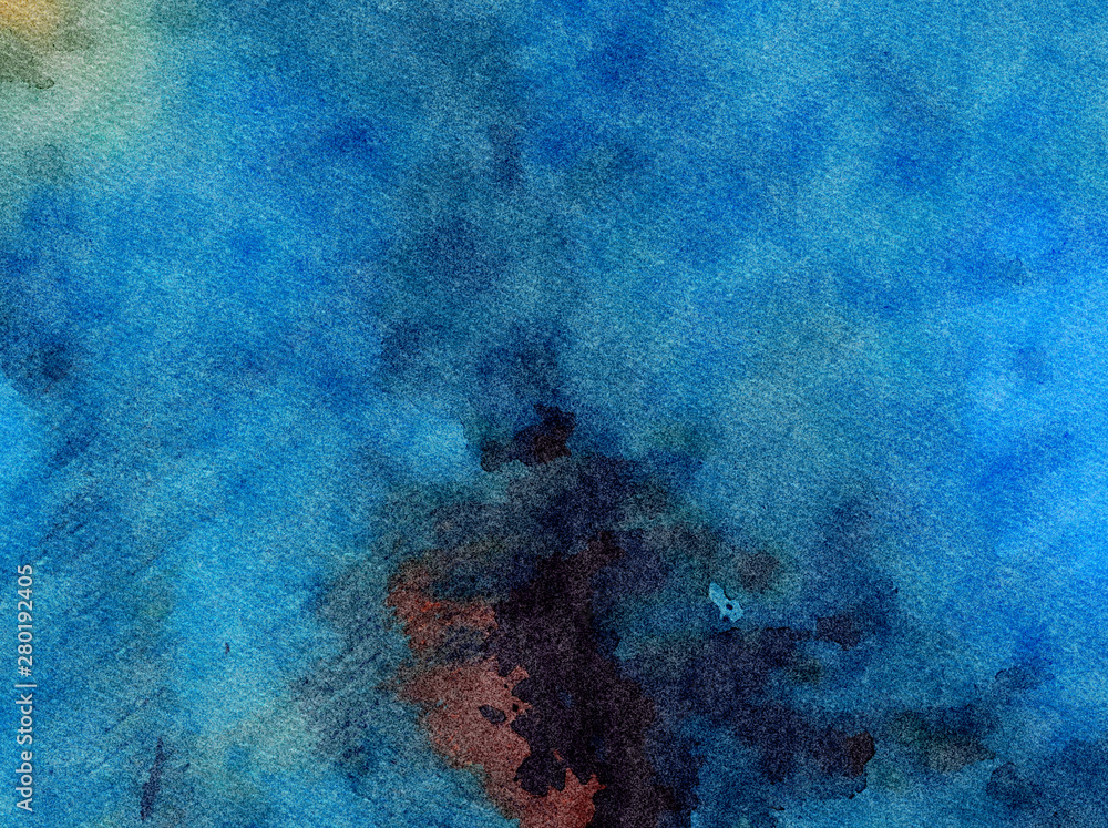 Abstract watercolor background with wet paint splashes on paper, graphic painting texture with art elements and effects