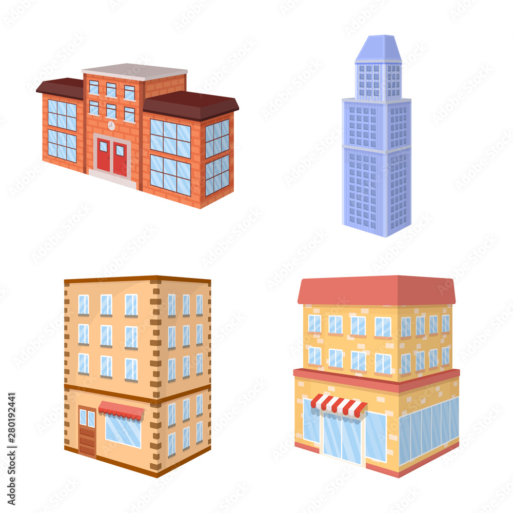 Isolated object of city and build icon. Set of city and apartment stock vector illustration. Isolated object of city and build icon. Set of city and apartment stock vector illustration.