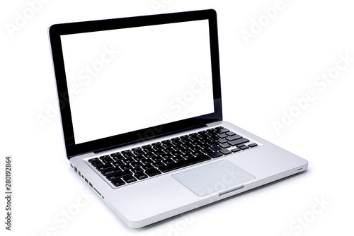 Laptop computer with blank screen isolated on white background, with selection path.
