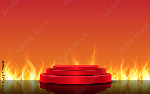 red podium with flame background 