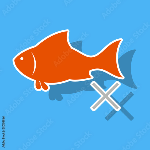 Sticker fish drawing. seafood illustration. Great for menu, poster or label.