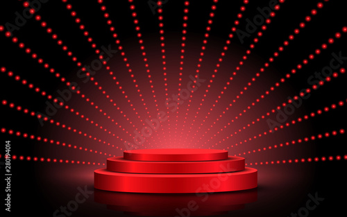 red podium with red light in the studio room