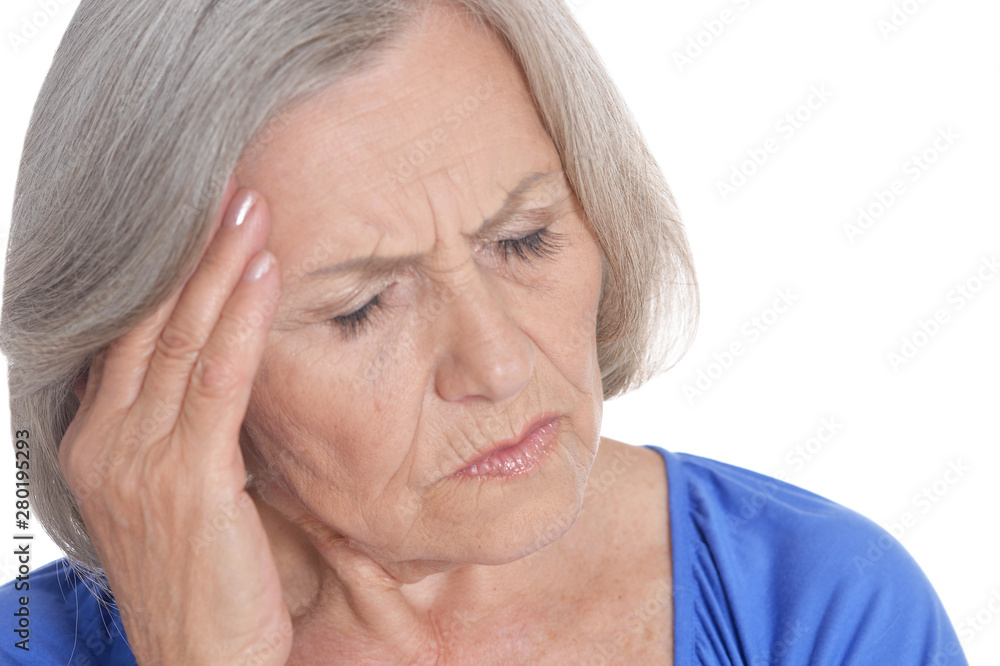 Portrait of sad senior woman with headache Portrait of sad senior woman with headache