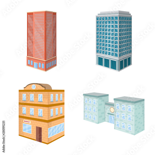 Vector illustration of city and build icon. Collection of city and apartment stock symbol for web.