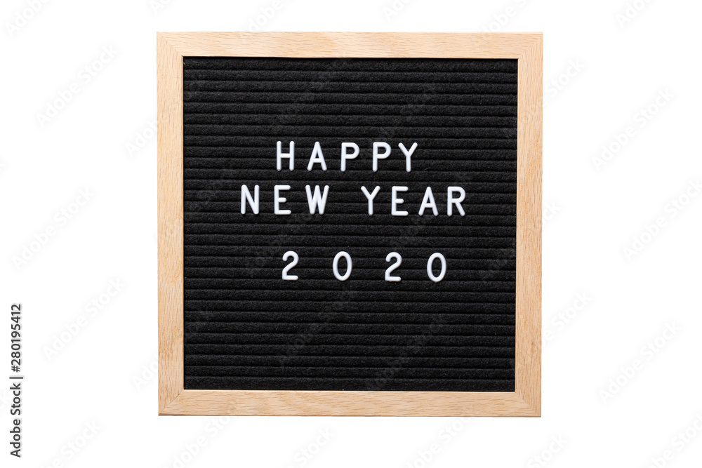 Fototapeta Christmas or new year frame or mockup for your project. Happy new year 2020 words on a letter board isolated on white background