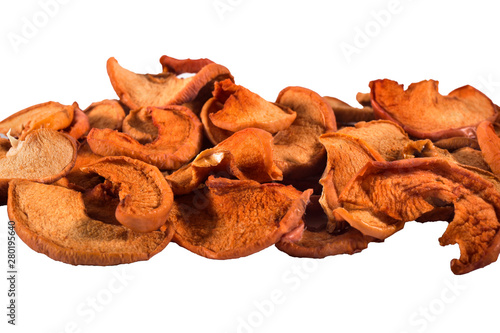 Dried Apples Slice In A Heap Isolated On White Background