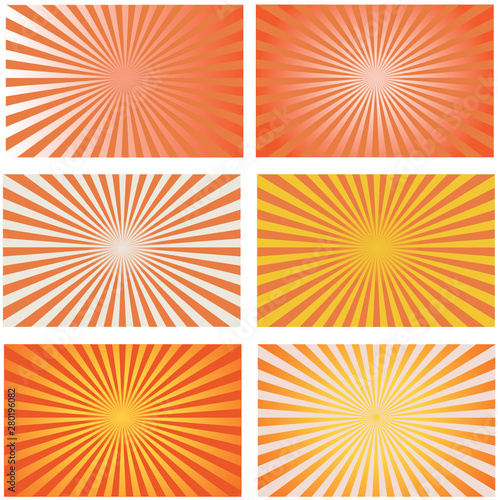set orange retro sunburst backgrounds vector