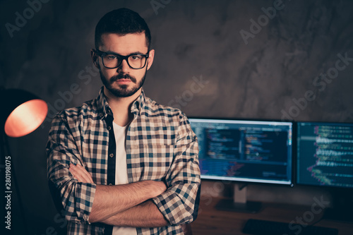 Fényképezés Portrait of confident brunet bearded guy ceo boss chief company founder professi
