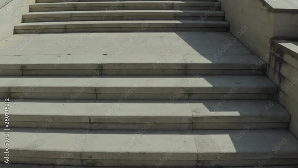 Walk through the stairs up. Closeup. POV Walk through the stairs up. Closeup. POV