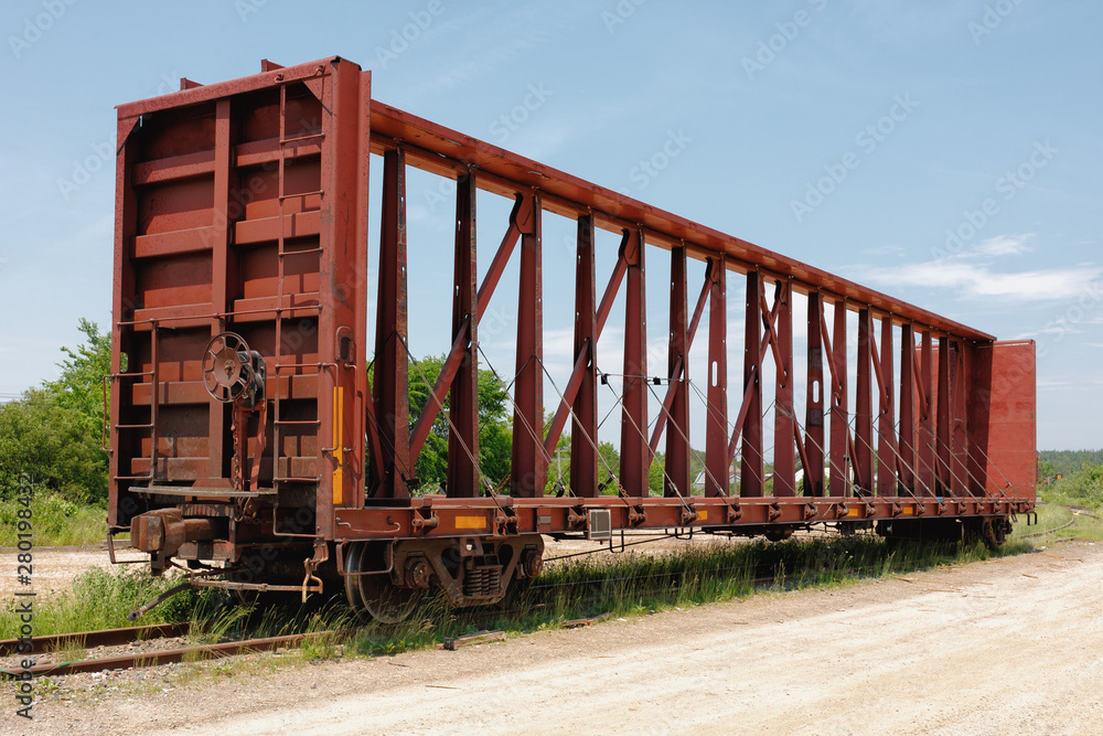 Empty railway freight car on side track. Empty railway freight car on side track.