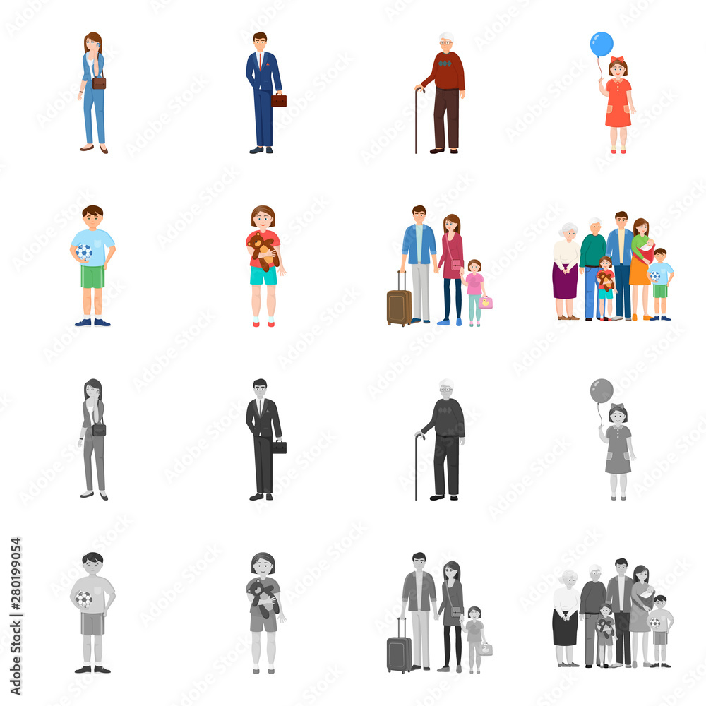 Isolated object of character and avatar icon. Set of character and portrait vector icon for stock.