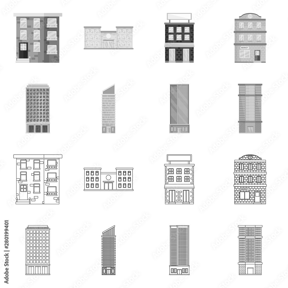Isolated object of municipal and center icon. Collection of municipal and estate stock vector illustration.