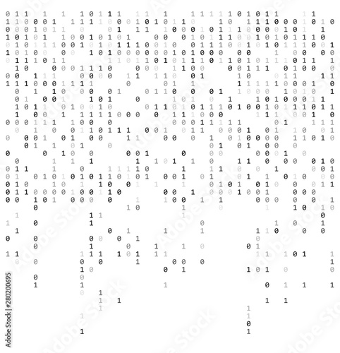 Binary falling numbers like matrix.  0,1 digits on white background template