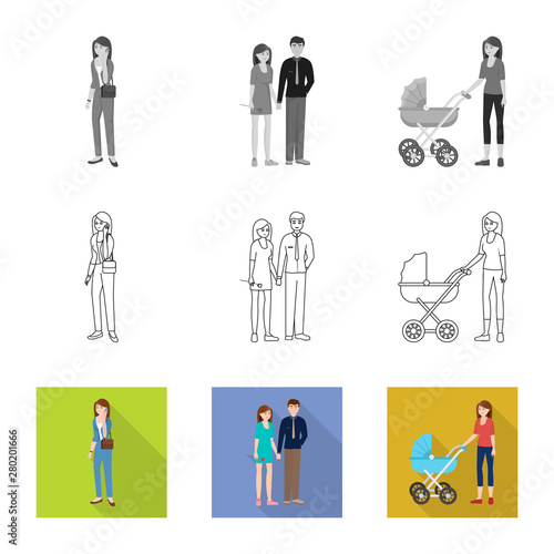 Vector design of character and avatar logo. Set of character and portrait vector icon for stock.