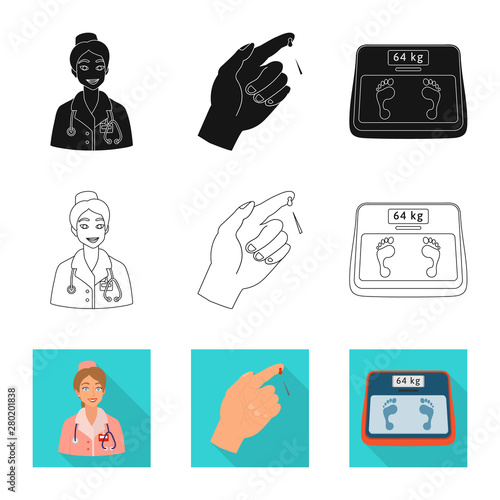 Vector illustration of diet and treatment icon. Collection of diet and medicine vector icon for stock.
