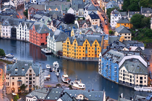 Vászonkép Alesund skyline architecture at dusk, in Norway