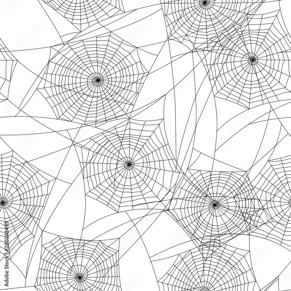 Spider web silhouette Halloween seamless pattern.