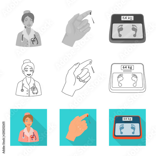Isolated object of diet and treatment sign. Collection of diet and medicine vector icon for stock.
