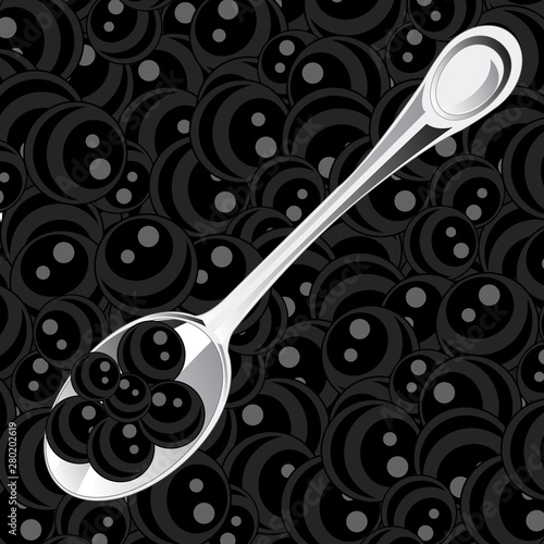 Background from black roe and tablewear spoon