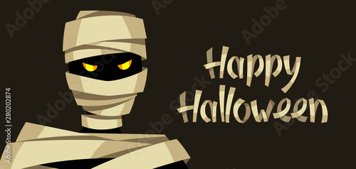 Happy Halloween greeting card with mummy.
