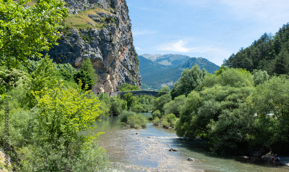 View of the Verdon river, at the beginning of the Verdon Gorges near village Castellane. Alps of Provence. France. View of the Verdon river, at the beginning of the Verdon Gorges near village Castellane. Alps of Provence. France.