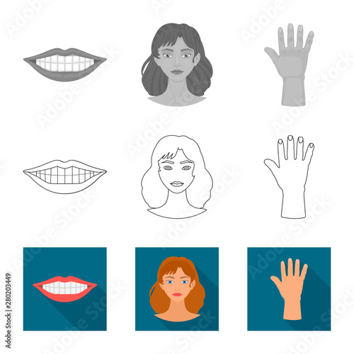Vector illustration of body and part logo. Set of body and anatomy vector icon for stock.