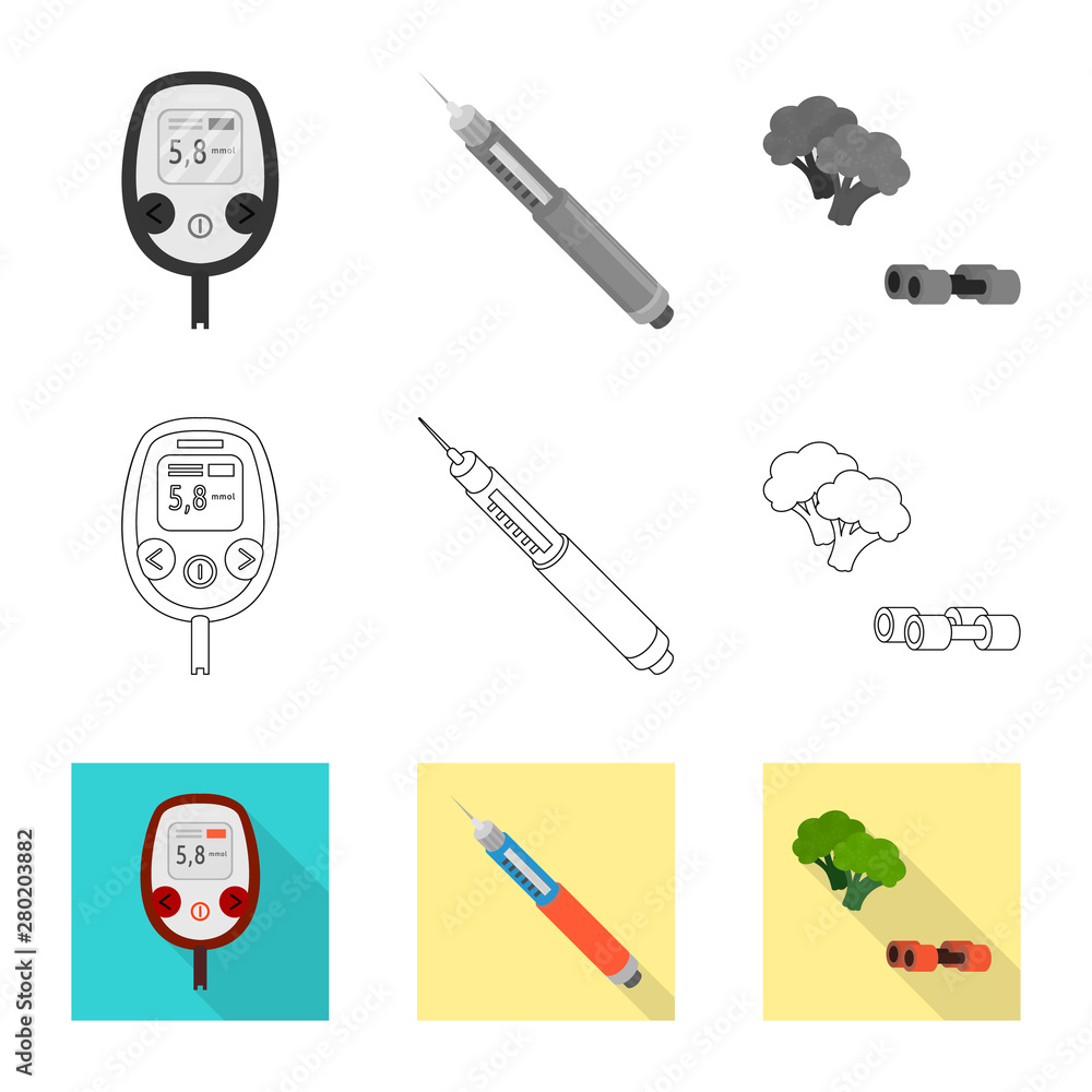 Vector design of diet and treatment sign. Set of diet and medicine stock symbol for web. Vector design of diet and treatment sign. Set of diet and medicine stock symbol for web.