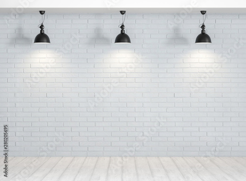 Weisse Backstein Wand mit 3 Lampen