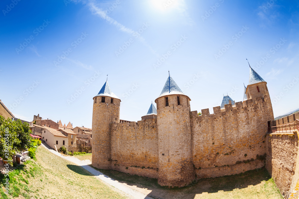 Chateau Comtal at sunny day, Carcassonne, France