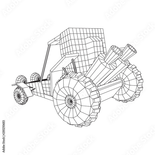 Off road dune buggy car. Terrain vehicle. Outdoor car racing, extreme sport oncept. Wireframe low poly mesh vector illustration
