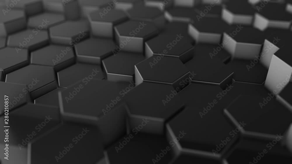 Abstract dark hexagon geometry background. 3d illustration of simple primitives with six angles in front Abstract dark hexagon geometry background. 3d illustration of simple primitives with six angles in front