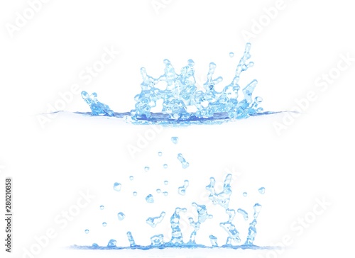 3D illustration of two side views of nice water splash - mockup isolated on white, for any purpose