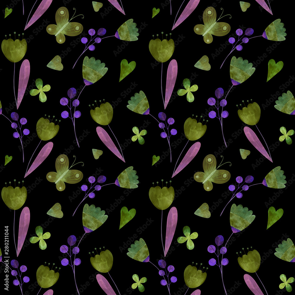 seamless pattern with cute watercolor illustration of stylized flowers. seamless pattern with cute watercolor illustration of stylized flowers.