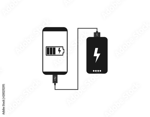 Powerbank Charges Smartphone icon. Vector illustration, flat design.