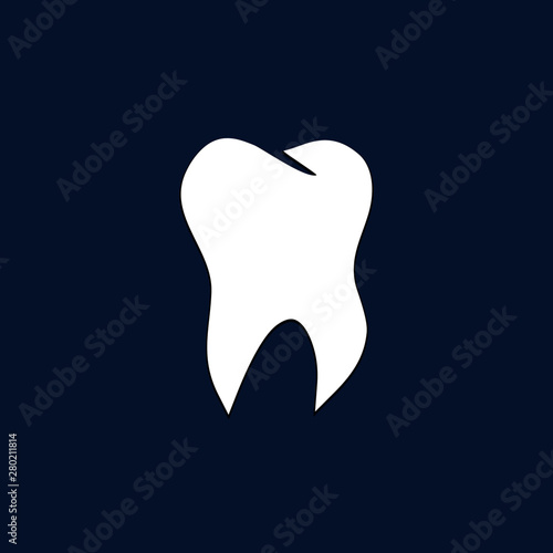 Logo design for tooth. Illustration of a tooth on a blue background as a symbol of dentistry