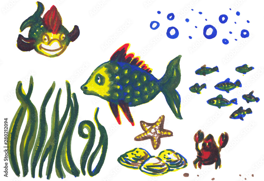 Underwater in cartoon style, simple graphic design background Underwater in cartoon style, simple graphic design background