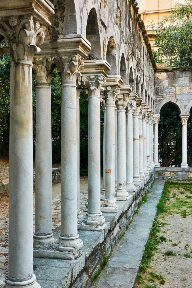 Columns of Chiostro di Sant'Andrea monastery in Genoa