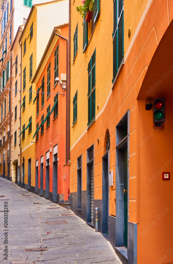Fototapeta premium Old uphill street in Genoa
