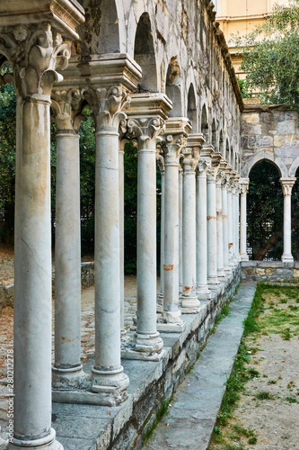 Columns of Chiostro di Sant'Andrea monastery in Genoa