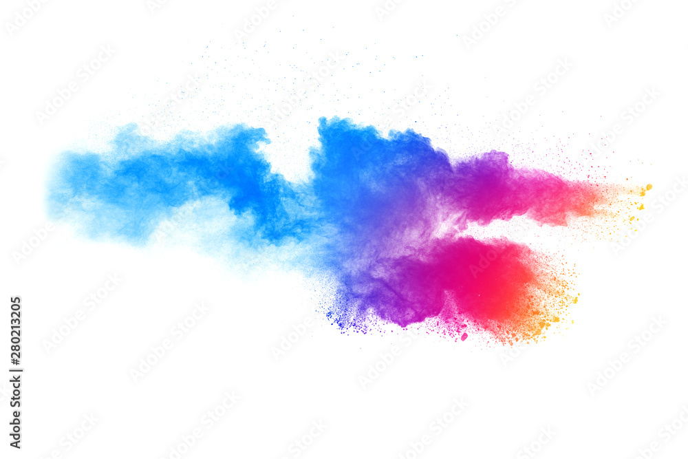 The explosion of colorful holi powder. The cloud of glowing color powder on white background. The explosion of colorful holi powder. The cloud of glowing color powder on white background.