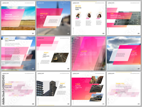 Minimal brochure template with unique fresh colorful geometric design. Covers design templates for square flyer, leaflet, brochure, presentation, magazine, blog, social media advertising, online promo