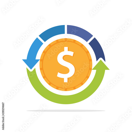 Illustration icon with the concept of a refund process, cash flow process, financial transaction process