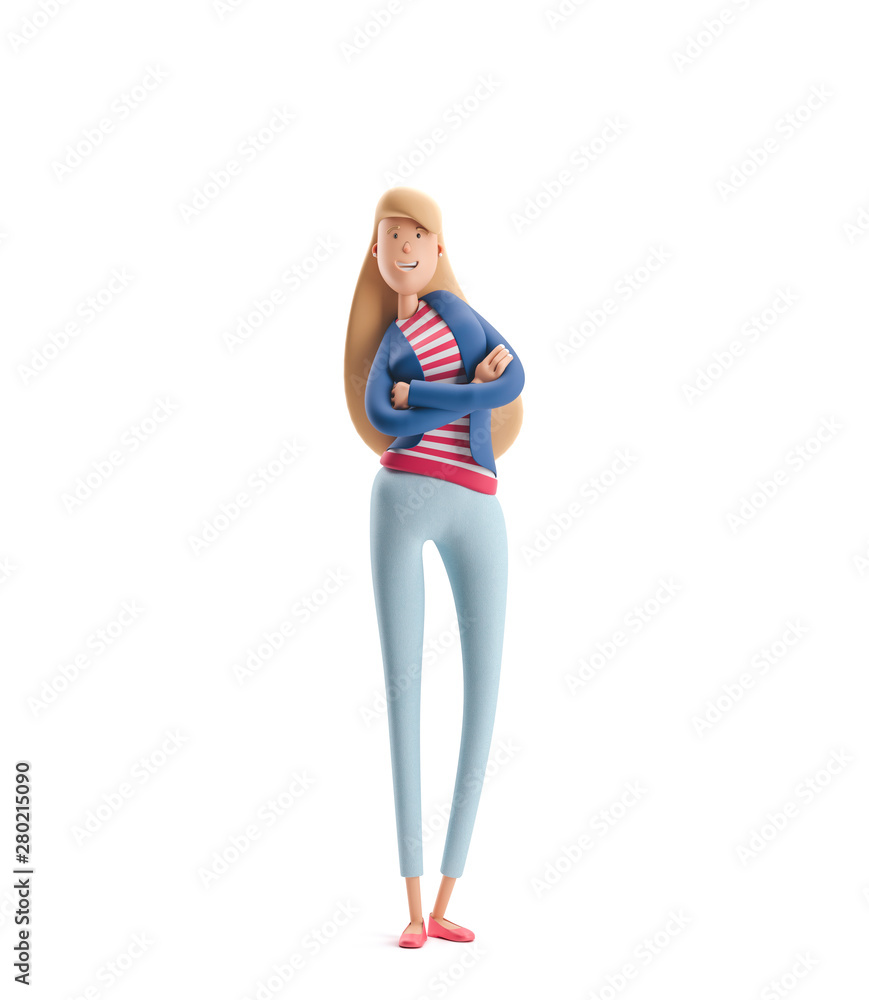 3d illustration. Young business woman Emma standing on a white background. 3d illustration. Young business woman Emma standing on a white background.