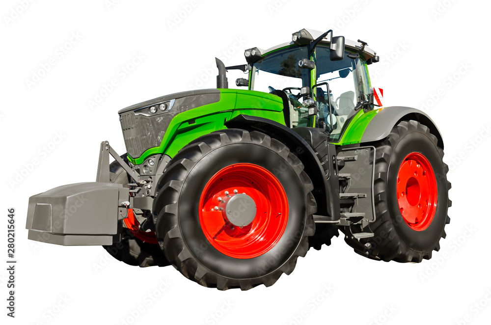 Big green agricultural tractor isolated on a white background Big green agricultural tractor isolated on a white background