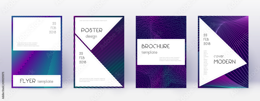 Stylish brochure design template set. Neon abstrac