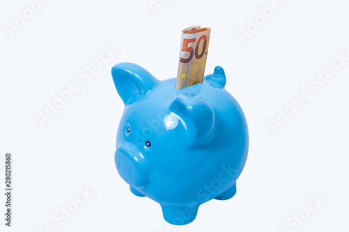 50 Euro Geldschein im Sparschwein Freisteller photo