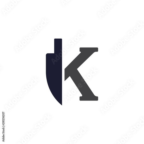 Kitchen Knife Letter K Initial Isolated Logo Vector 